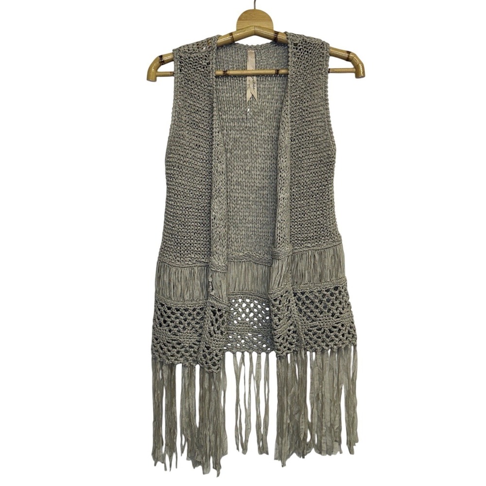 Festival Crochet Fringe Knit Size M Beige Cottage Western Boho Rodeo Coquette